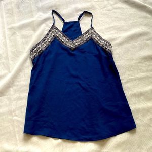 Navy Racerback Tank with Embroidered Detail